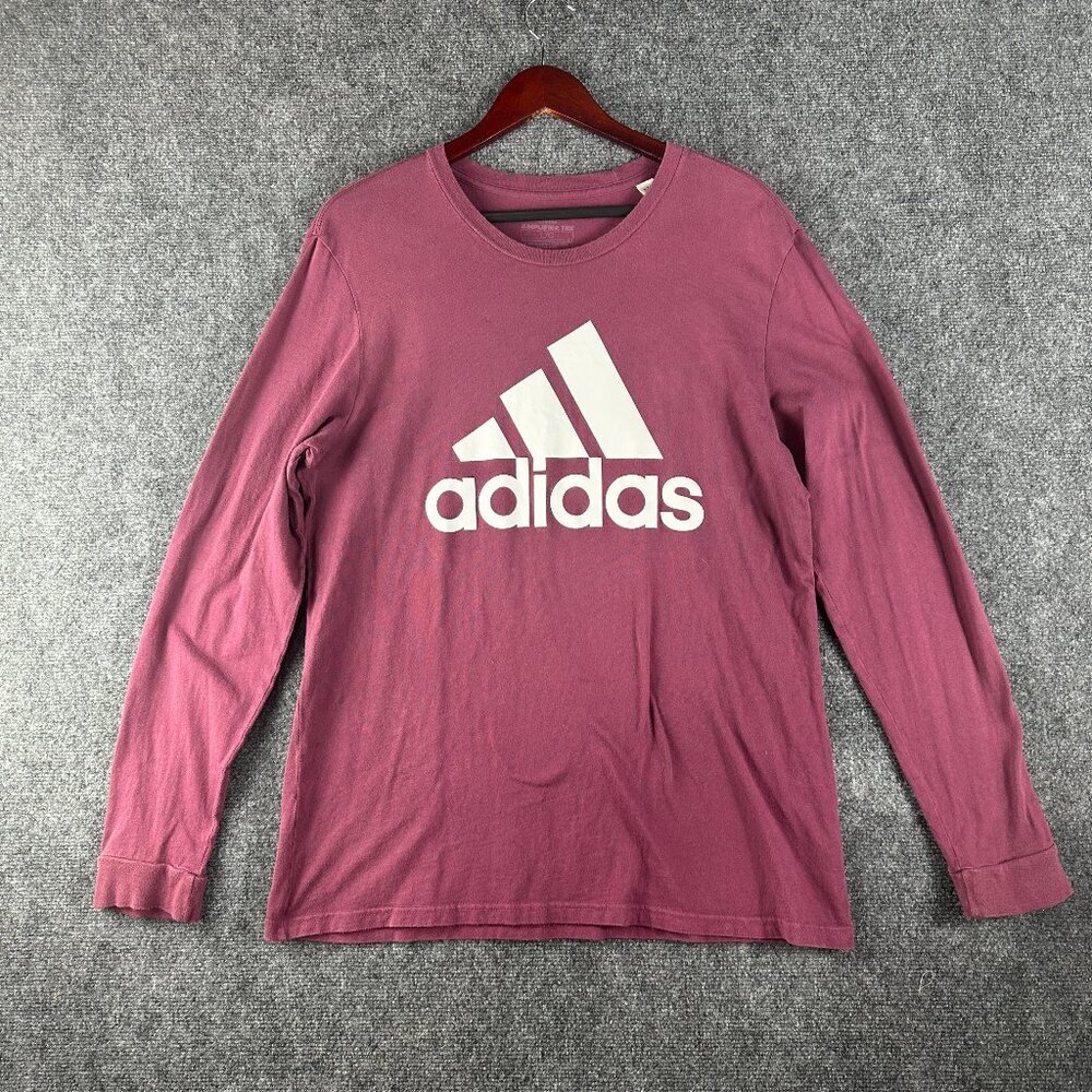 Adidas Amplifier Tee Shirt Mens Large Long Sleeve Crew Neck Purple White Logo